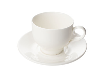 white cup and saucer on a white background