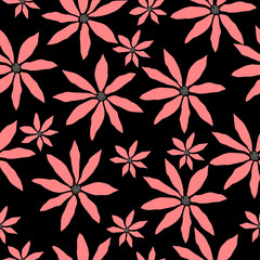 Seamless Flower Pattern on black. Vector Illustration