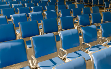 blue Chairs in an airport departure lounge,Chair terminal