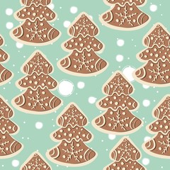 Seamless Pattern with really cute gingerbead cookies. Lovely Design.