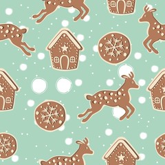 Seamless Pattern with really cute gingerbead cookies. Lovely Design.