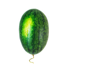 Small mini fresh ripe whole watermelon isolated on white background. Top view. Copy space.