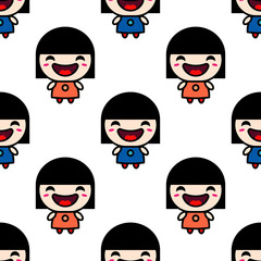 Seamless pattern. Cute smiling anime girl. Vector illustration for web design or print.