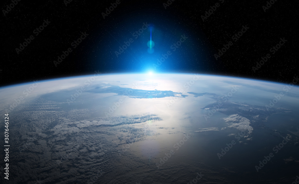 Fototapete view of planet earth close up with atmosphere during a sunrise 3d rendering elements of this image f