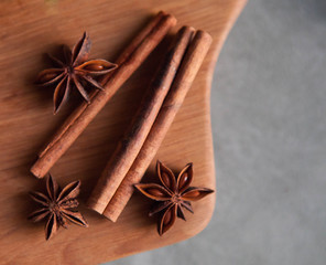 Star anise with cinnamon at christmas time