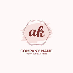 Initial AK handwriting Logo, and Brush and hexagon lines template