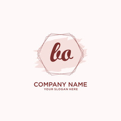 Initial BO handwriting Logo, and Brush and hexagon lines template