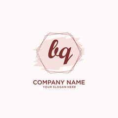 Initial BQ handwriting Logo, and Brush and hexagon lines template