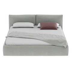 Gray double bed with pillows and bedspread on an isolated background. 3d rendering