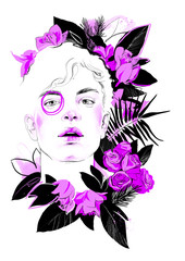 Portrait of a man with floral background 