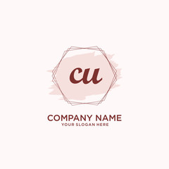 Initial CU handwriting Logo, and Brush and hexagon lines template