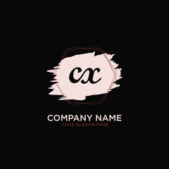 Initial CX handwriting Logo, and Brush and hexagon lines template