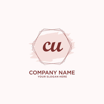 Initial CU handwriting Logo, and Brush and hexagon lines template