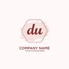 Initial DU handwriting Logo, and Brush and hexagon lines template