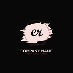 Initial ER handwriting Logo, and Brush and hexagon lines template