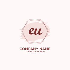 Initial EU handwriting Logo, and Brush and hexagon lines template