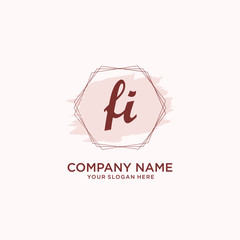Initial FI handwriting Logo, and Brush and hexagon lines template