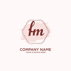 Initial FM handwriting Logo, and Brush and hexagon lines template
