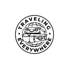 Two stacked vintage suitcase with globe travelling logo design
