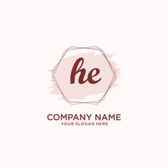 Initial HE handwriting Logo, and Brush and hexagon lines template