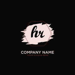 Initial HR handwriting Logo, and Brush and hexagon lines template