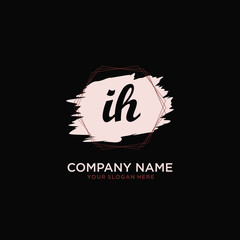 Initial IH handwriting Logo, and Brush and hexagon lines template