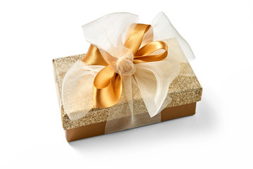 gift box with bows and decorations on a totally white background