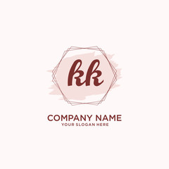 Initial KK handwriting Logo, and Brush and hexagon lines template