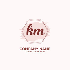 Initial KM handwriting Logo, and Brush and hexagon lines template