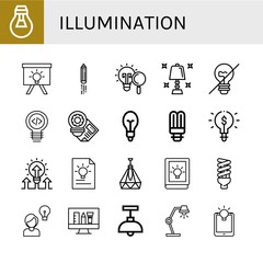 Set of illumination icons such as Lightbulb, Idea, Light bulb, Table lamp, Incandescent light, Ceiling lamp, Lamp , illumination