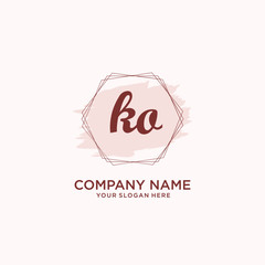 Initial KO handwriting Logo, and Brush and hexagon lines template