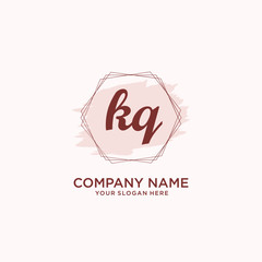 Initial KQ handwriting Logo, and Brush and hexagon lines template