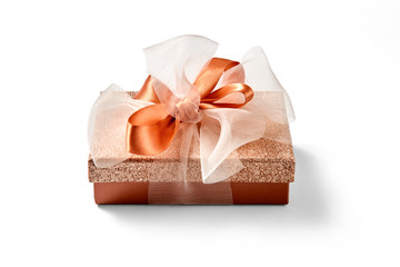 gift box with bows and decorations on a totally white background