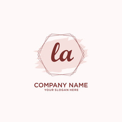 Initial LA handwriting Logo, and Brush and hexagon lines template