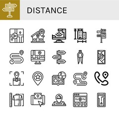 Set of distance icons such as Signpost, Navigator, Location, Infrared, Measure, Distance, Marker, Gps, Place, Online learning, Route , distance