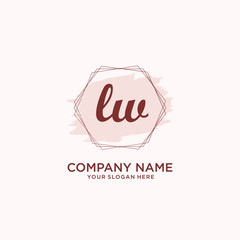 Initial LW handwriting Logo, and Brush and hexagon lines template