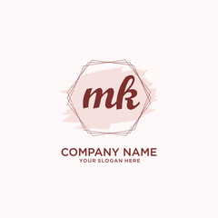 Initial MK handwriting Logo, and Brush and hexagon lines template
