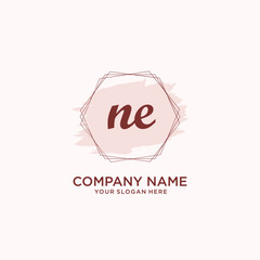 Initial NE handwriting Logo, and Brush and hexagon lines template