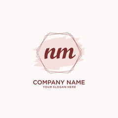 Initial NM handwriting Logo, and Brush and hexagon lines template