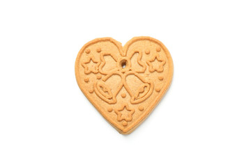 Tasty homemade Christmas cookies isolated on white background, top view