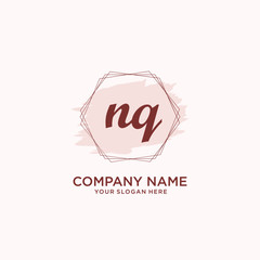 Initial NQ handwriting Logo, and Brush and hexagon lines template