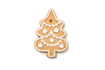 Tasty homemade Christmas cookies isolated on white background, top view