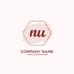 Initial NU handwriting Logo, and Brush and hexagon lines template