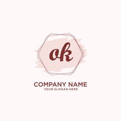 Initial OK handwriting Logo, and Brush and hexagon lines template