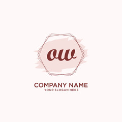Initial OW handwriting Logo, and Brush and hexagon lines template