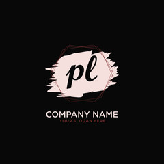 Initial PL handwriting Logo, and Brush and hexagon lines template
