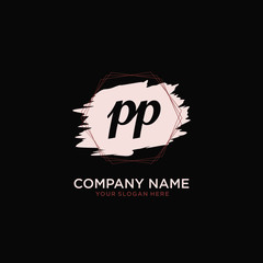 Initial PP handwriting Logo, and Brush and hexagon lines template