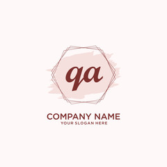 Initial QA handwriting Logo, and Brush and hexagon lines template