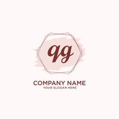 Initial QG handwriting Logo, and Brush and hexagon lines template