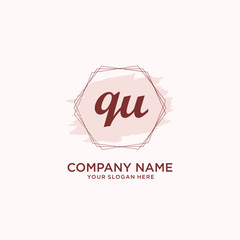 Initial QU handwriting Logo, and Brush and hexagon lines template